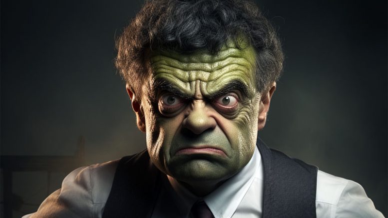 Rowan Atkinson as the Hulk in a parody movie